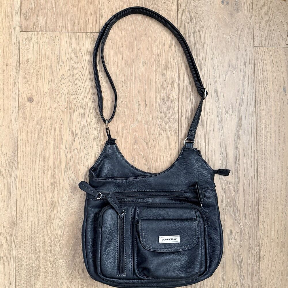 St John’s Bay Black Crossbody Bag Multi Pocket Y2K Utility Shoulder Purse